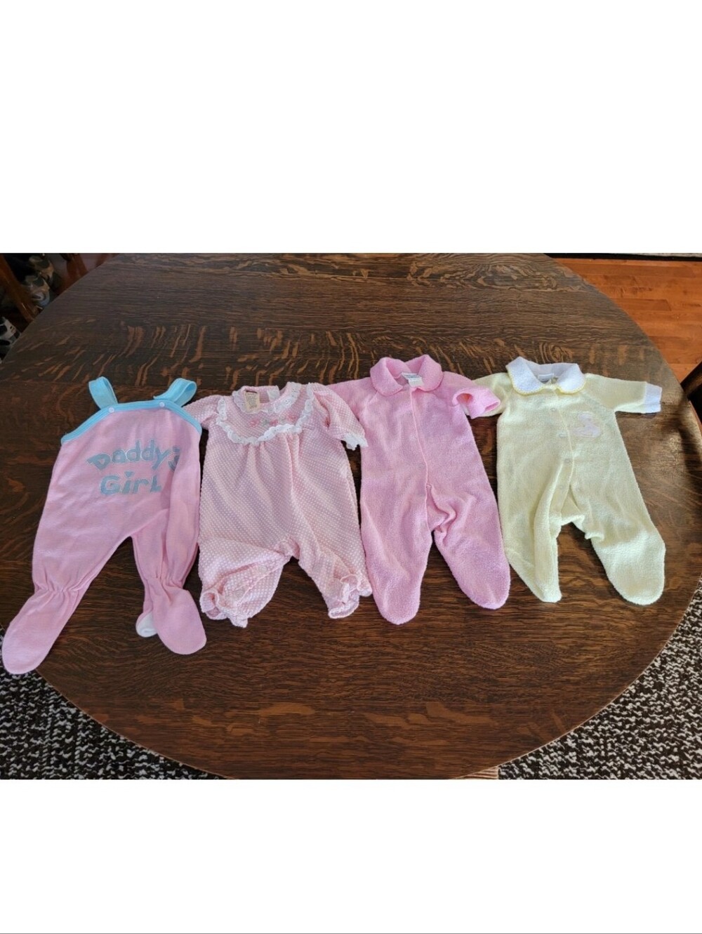 FOUR Pink and Yellow Baby One-Piece Footed Sleepers - Soft Cotton 0-6 Months